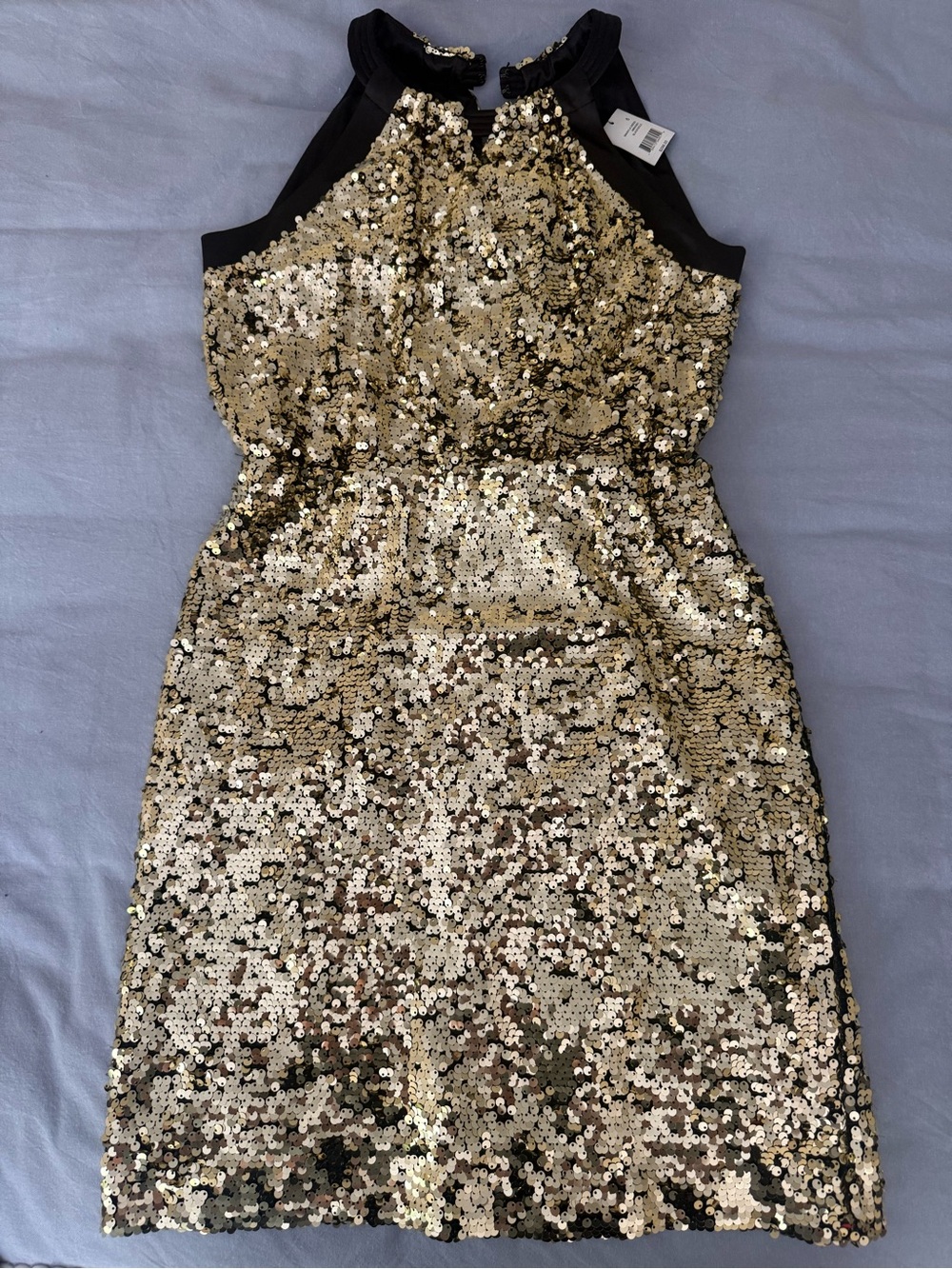Tahari Gold Sequin Halter Mini Dress